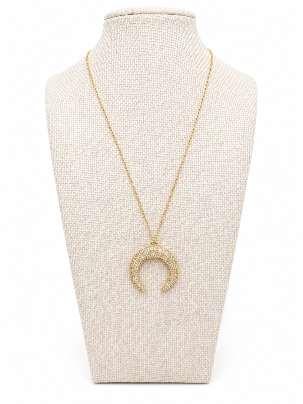 BB Lila Gold Pavé Crescent Horn Pendant Necklace Boho Celestial Statement